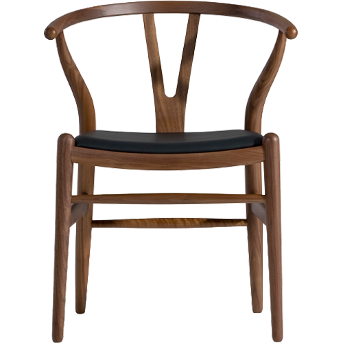 DINING CHAIR CH7251B-Ash Wood Stained in Walnut + Black Leather