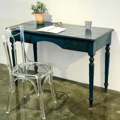 CHINESE DESK-Blue - Elm Wood with Antique Paint Finish