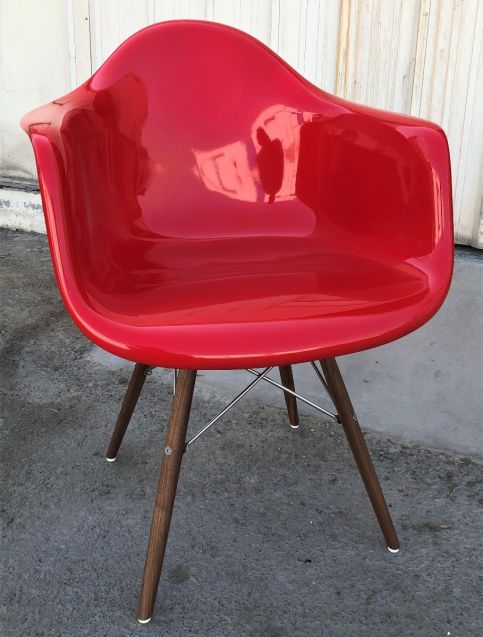 DINING CHAIR CH7191 RED GLOSS WITH WALNUT LEGS STAINLESS STEEL 