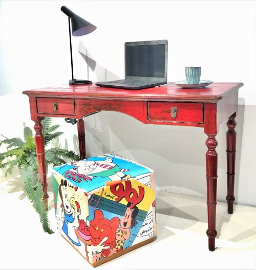 CHINESE DESK RED ANTIQUE PAINT FINISH 