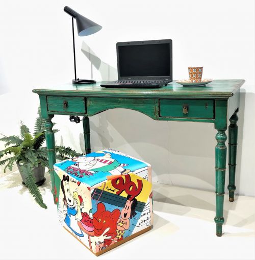 CHINESE DESK GREEN ANTIQUE PAINT FINISH