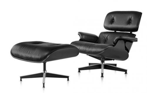 LOUNGE CHAIR WITH OTTOMAN CH4068A/D BLACK OAK + BLACK LEATHER
