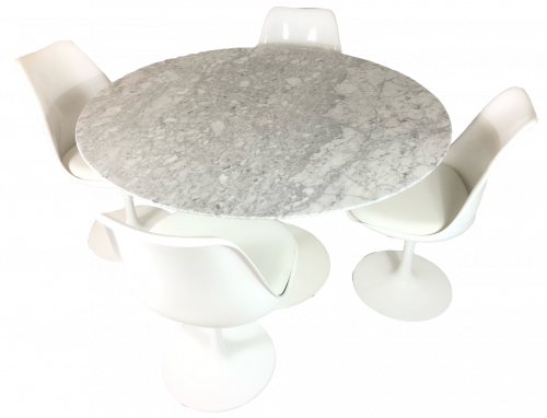 DINING TABLE DT6131A-MARBLE TOP/ALUMINUM PAINTED WHITE GLOSS BASE
