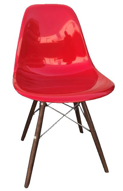 DINING CHAIR CH6137 RED GLOSS WITH WALNUT LEGS STAINLESS STEEL