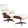 LOUNGE CHAIR WITH OTTOMAN CH4068A/D-White Leather